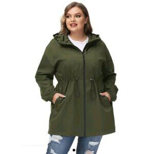 New HANNA NICOLE Green Hooded Lightweight Raincoat Windbreaker Plus Size 26W